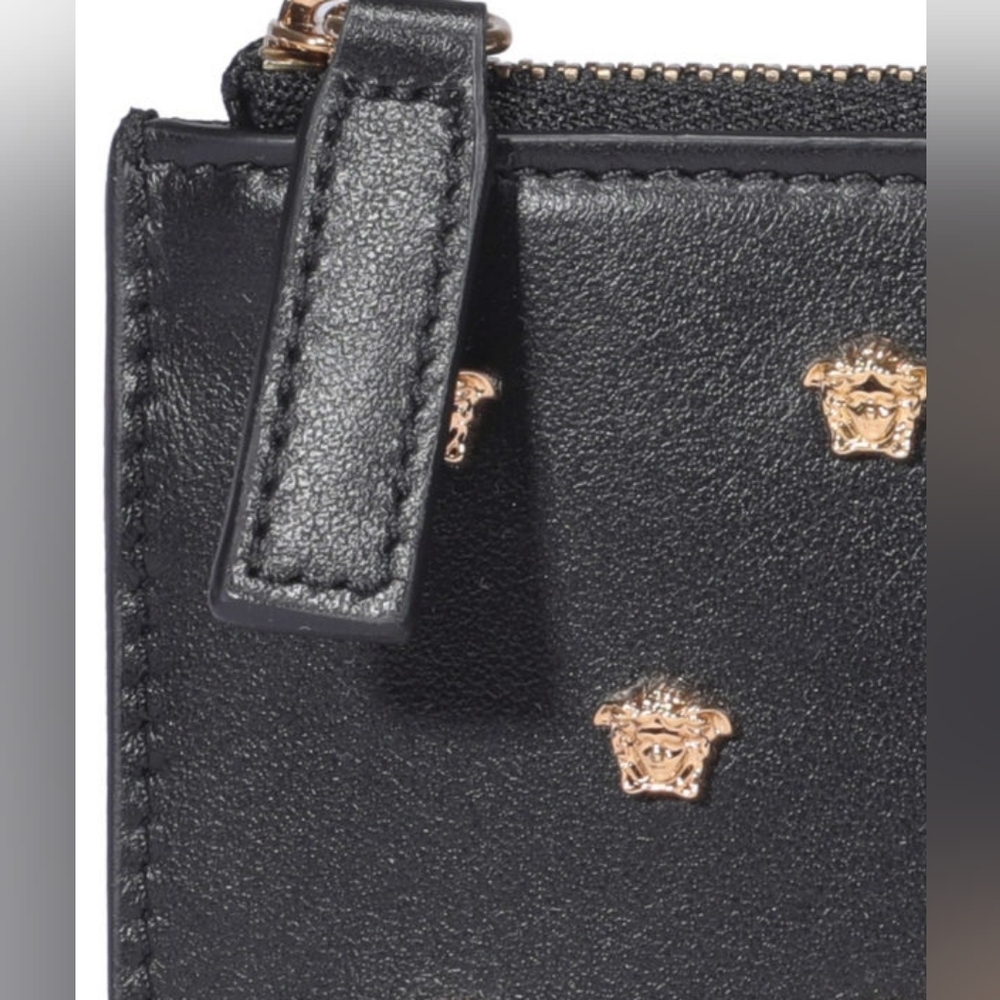 VERSACE Black All Over Medusa Stud Zip Card Holder Wallet - Picture 9 of 11